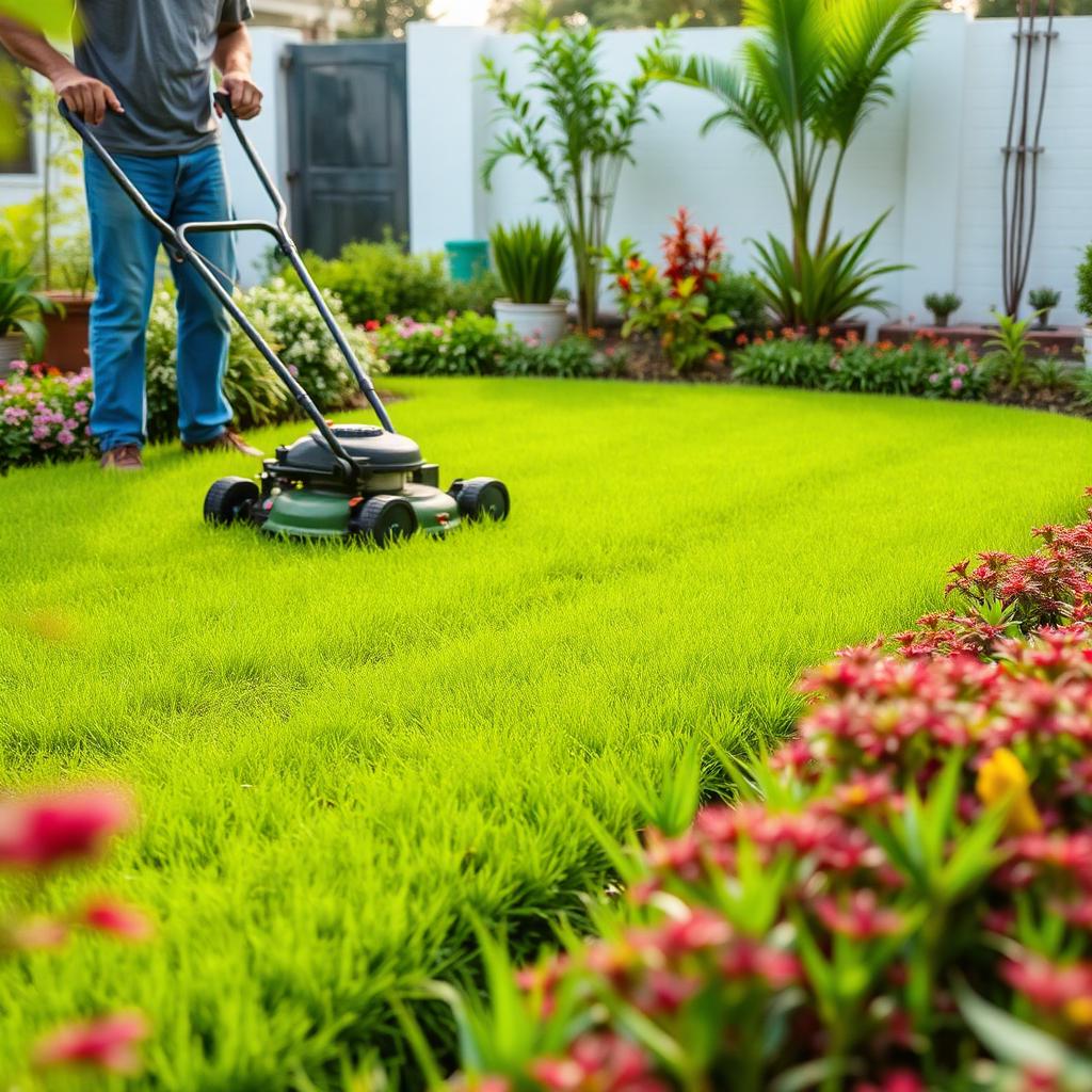 Garden Maintenance — Weekly lawn mowing and bed edging to keep the landscape show-ready