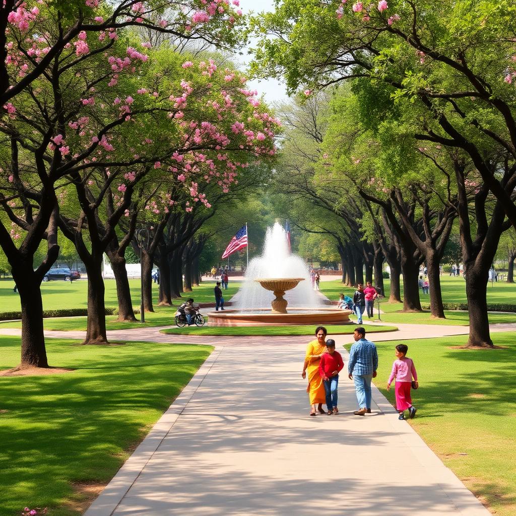 Parks and Public Gardens — Public park with avenue plantation, fountain feature and family-friendly walking circuit